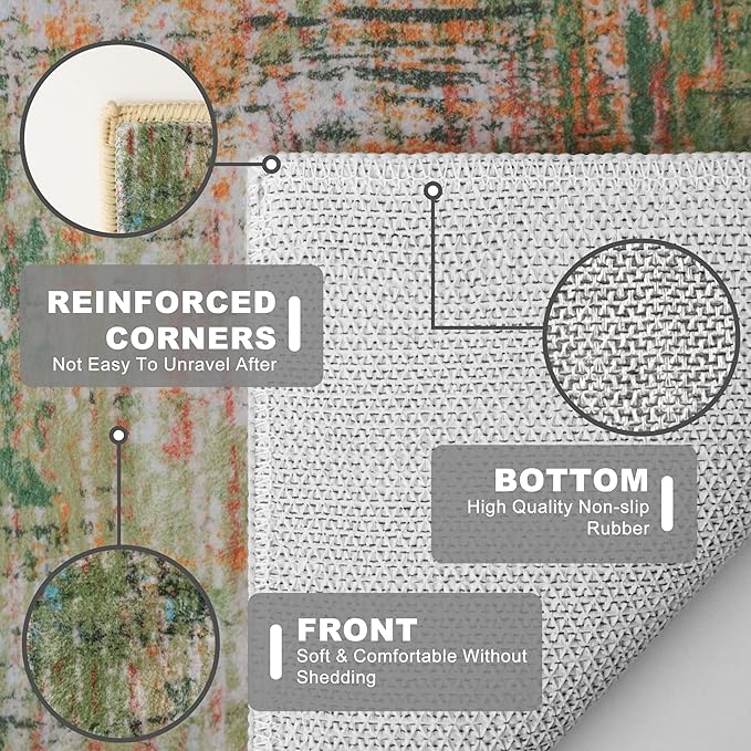KILOCOCO Abstract Area Rug 3x5 Entryway Rug Washable Kitchen Rugs Non Slip Soft Pinted Entrance Rugs Indoor Mat for Front Door Foyer Farmhouse Living Room Floor Carpet, Green/Orange/Blue