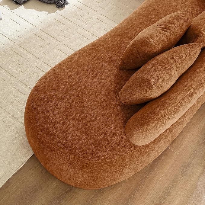 WILLIAMSPACE 134.63" Oversize Curved Sofa Cloud Couch with Round Chaise & Ottoman, Modern Upholstered Curved Sectional Sofa Couch with 6 Pillows for Living Room, No Assembly (Left-Facing,Orange)