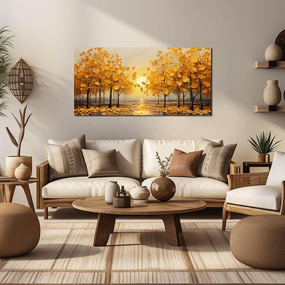 TYTAUPT Tree Wall Art For Living Room Yellow Wall Decor For Bedroom Home Office Dining Room Decor 20 x 40 Inch