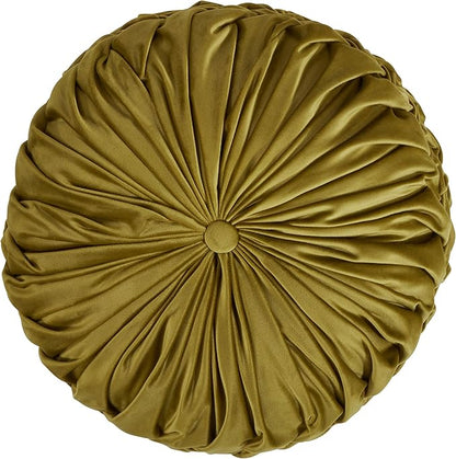 SARO LIFESTYLE Round Velvet Pintucked Poly Filled Throw Pillow