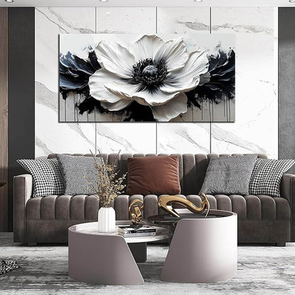 HUBOSKN Flower Canvas Wall Decor Living Room - Black and White Pictures Wall Art for Bedroom Women - Fashion Art Wall Decor Office Size 24" x 48"
