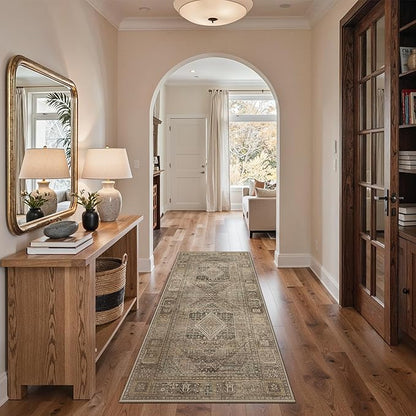 GENIMO Runner Rug 2x5 Non Slip Machine Washable Hallway Vintage Runner Rug, Lightweight Low Pile Rugs for Entryway, Hallway, Kitchen and Corridor, Chestnut Tan