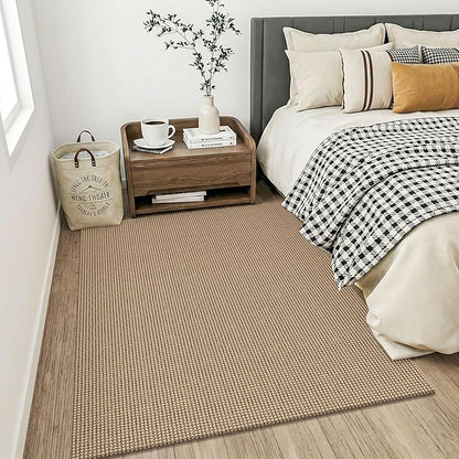 KOZYFLY Boho Washable 4x5 Entry Woven Area Rug, Braided Throw Rugs for Entryway, Non Slip Door Mat Indoor Entrance, Farmhouse Carpet for Foyer, Bedroom, Dining, Office, Orange Beige/Tan/Brown