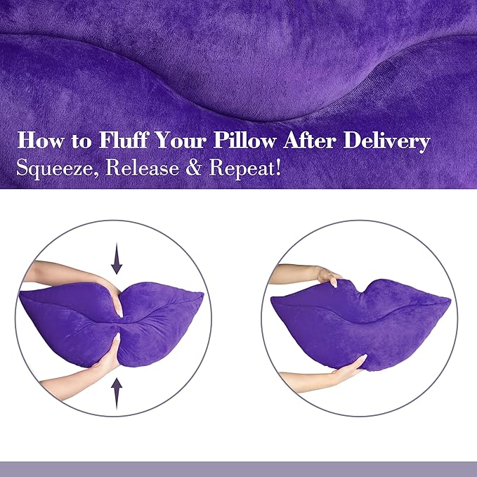 AELS 3D Large Lips Throw Pillows Smooth Soft Velvet Decorative Throw Pillows Love Pillows Cute Pillow 24 X 12 inches for Couch Sofa Bed Living Room Bedroom, Purple