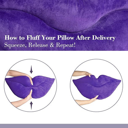 AELS 3D Large Lips Throw Pillows Smooth Soft Velvet Decorative Throw Pillows Love Pillows Cute Pillow 24 X 12 inches for Couch Sofa Bed Living Room Bedroom, Purple