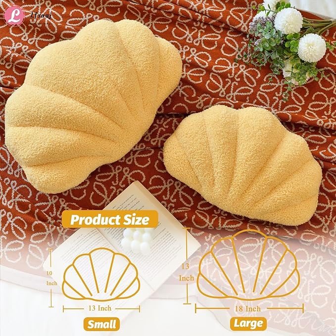 Lfsaaj Yellow Seashell Throw Pillows, Shell Shaped Throw Pillows, 13 Inch Soft Home Decorative Pillow Plush Cushion for Bed Couch Living Sofa Room Decor Accent Throw Pillow
