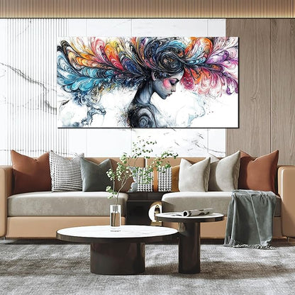 HUBOSKN Girl Canvas Wall Art for Living Room - Colorful Abstract Wall Art Bedroom - Girl Room Wall Decor Size 29" x 59"