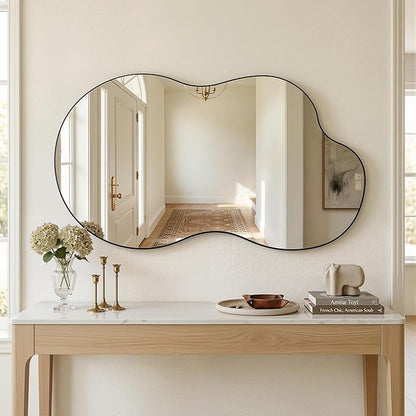 Irregular Wall Mirror, 26"x48" Asymmetrical Mirror with Metal Frame, Modern Unique Decorative Mirrors for Bathroom, Wall Decor, Entryway, Living Room, Black