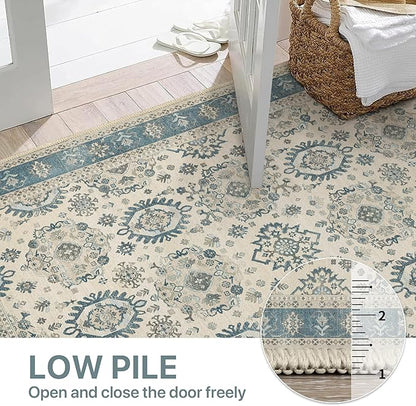 5x7 Area Rug Machine Washable Boho Rug for Living Room,Ultra-Thin Low Pile Carpet,Lightweight Indoor Printed Rug,Non Slip Floral Area Rug for Bedroom, Dining Room, Home Office,Blue