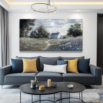 KELIYUAN Large Wall Decor Canvas Painting Wall Art For Bedroom Living Room Decoration Retro Pastoral Flower Sea Landscape Painting Art Print Picture Room For Farmhouse Room Home Decor 30x60 In