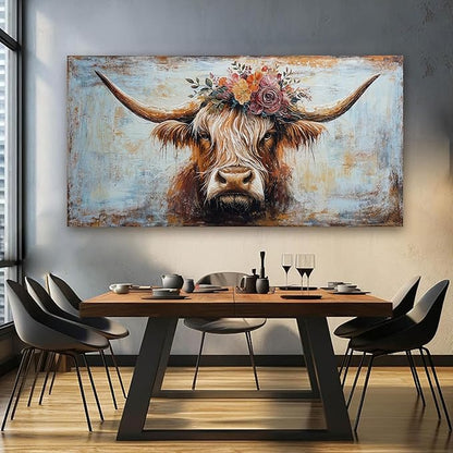 Canvas Wall Art Decor Oversized Wall Art Picutures for Living Room Highland Cow Wall Art Prints Large Vintage Wall Art Decor Canvas Art Wall Decor Artwork for Walls Home Bedroom Office Decorations 39" X 78"