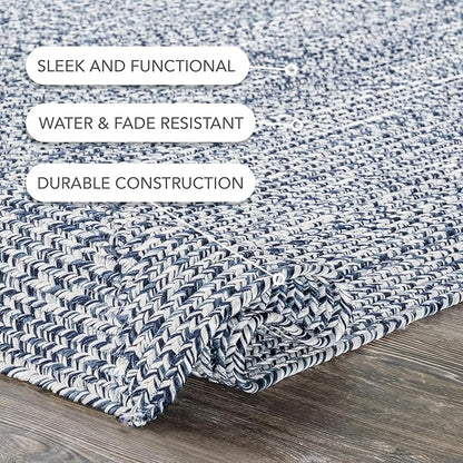 nuLOOM Oval 8' x 10' Solid Hand Braided Indoor/Outdoor Area Rug, Pet-Friendly, High Traffic, Weather Resistant, for Patio, Balcony, Bedroom, Living, Dining Room, Wynn Navy