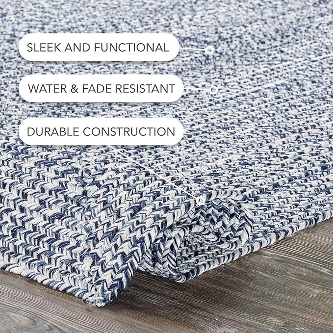 nuLOOM Oval 3' x 5' Solid Hand Braided Indoor/Outdoor Area Rug, Pet-Friendly, High Traffic, Weather Resistant, for Patio, Balcony, Bedroom, Living, Dining Room, Wynn Navy