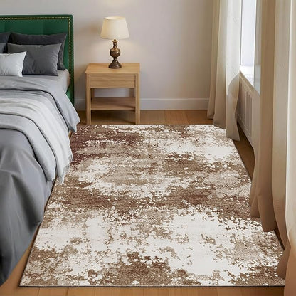 Entryway Rug 3x5 Brown Door Mat Indoor Entrance 36x60, Washable Small Throw Rugs for Kitchen Floor, Entry, Front Door, Bedroom Bedside, Non-Slip Low Pile Stain & Fade Resistant, Abstract Coffee