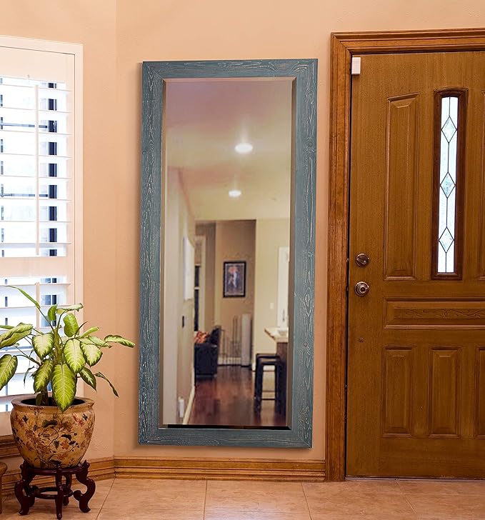 Renditions Gallery Full Length Mirror Gray Wood Frame Full Body Wall Mounted Apartment Vanity Decor Aesthetic Large Standing Mirror for Bedroom Living Room Bathroom - 61"x25" LT07