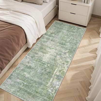 Soalmost Runner Rug 2x6 Washable Non-Slip Kitchen Runner Rugs for Bathroom Laundry Room Green/Ivory Vintage Floor Carpet Runners for Hallway Entryway