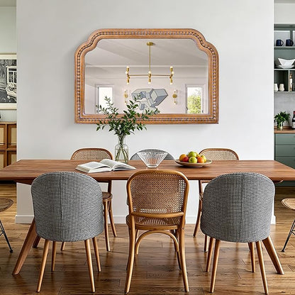 36x24 Inch Farmhouse Arch Wall Mirror, Wood Beaded Framed Decorative Mirrors for Living Room, Bedroom, Vanity, Bathroom, Entryway
