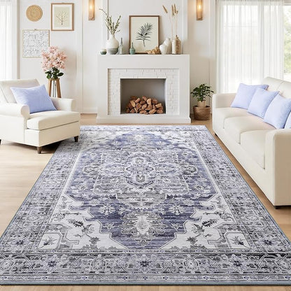 Maxsoft Large Area Rugs for Living Room Bedroom, 5x7 Gray Blue Washable Rug with Rubber Backing, Non-Slip and Stain Resistant Soft Throw Indoor Carpet for Dining Room Office Kitchen Dorm Home Decor