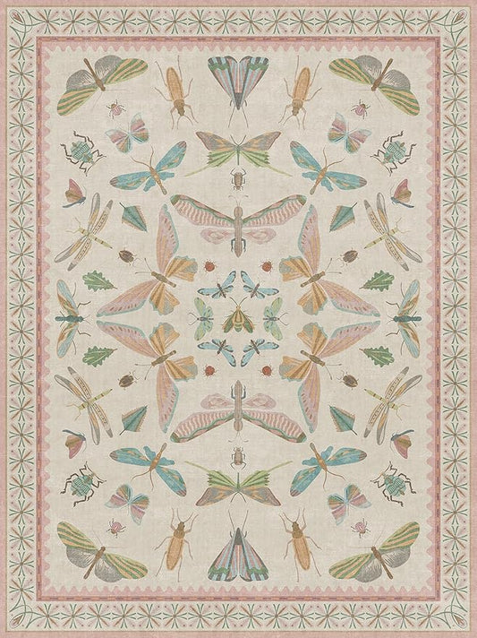 Hazo Haus 9x12 Pink Area Rug for Girls Bedroom, Washable Living Room & Dining Room Rug with Pastel Flower Insect Print, Whimsical Décor Carpet