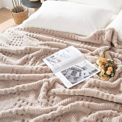 90x90 Inch Brown Waffle Queen Blanket - Soft & Fluffy Fleece, Neutral Tan Color, Cute & Aesthetic, Perfect for Sofa, Couch, Bed, Living Room & Bedroom, All-Season Use, Plush & Cozy Decorative Blanket
