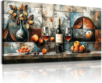 hyidecorart Large Wall Art For Kitchen Wall Decor For Living Room Dining Room Decorations Still Life Wine Glass Fruit Canvas Prints Painting Restaurant Posters Modern Stretched Artwork Home Decor