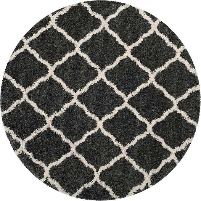 SAFAVIEH Hudson Shag Collection 7' Round Dark Grey/Ivory SGH283G Moroccan Trellis Non-Shedding Living Room Bedroom Dining Room Entryway Plush 2-inch Thick Area Rug