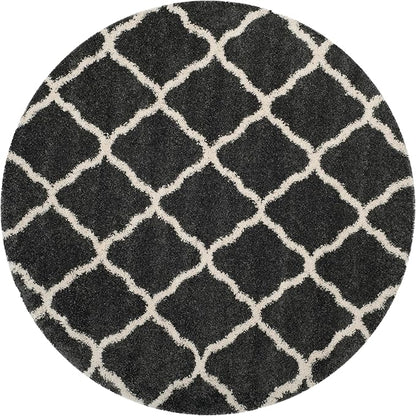 SAFAVIEH Hudson Shag Collection 7' Round Dark Grey/Ivory SGH283G Moroccan Trellis Non-Shedding Living Room Bedroom Dining Room Entryway Plush 2-inch Thick Area Rug