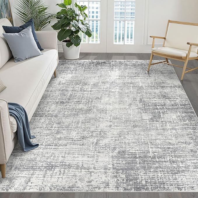 5x8 Area Rug Living Room: Washable Large Neutral Grey Rugs Abstract Soft Modern Stain Resistant Indoor Floor Non-Slip Carpet for Bedroom Nursery Kids Office Playroom Dining Room Under Table Home