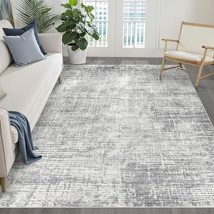 5x8 Area Rug Living Room: Washable Large Neutral Grey Rugs Abstract Soft Modern Stain Resistant Indoor Floor Non-Slip Carpet for Bedroom Nursery Kids Office Playroom Dining Room Under Table Home