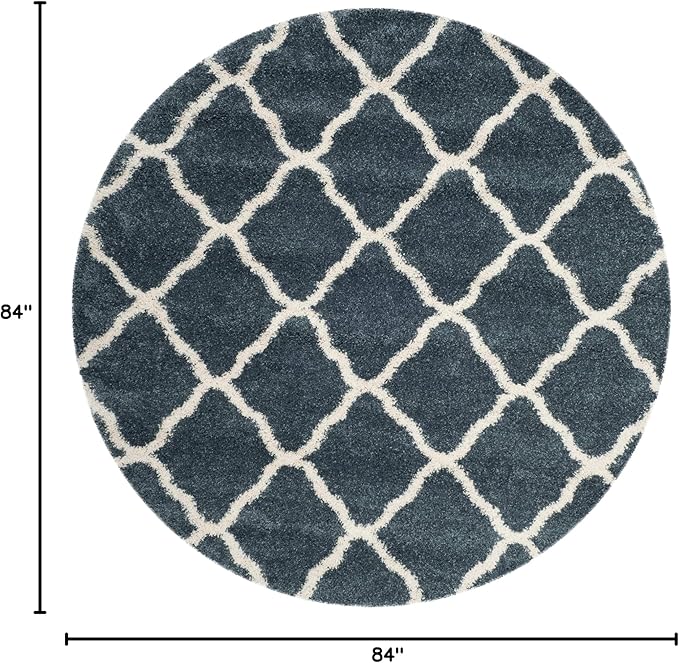SAFAVIEH Hudson Shag Collection Area Rug - 7' Round, Slate Blue & Ivory, Moroccan Trellis Design, Non-Shedding & Easy Care, 2-inch Thick Ideal for High Traffic Areas in Living Room, Bedroom (SGH283L)