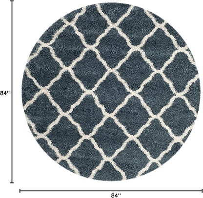 SAFAVIEH Hudson Shag Collection Area Rug - 7' Round, Slate Blue & Ivory, Moroccan Trellis Design, Non-Shedding & Easy Care, 2-inch Thick Ideal for High Traffic Areas in Living Room, Bedroom (SGH283L)