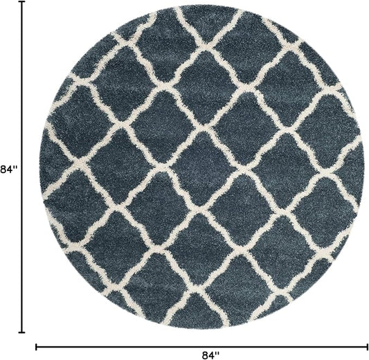 SAFAVIEH Hudson Shag Collection Area Rug - 7' Round, Slate Blue & Ivory, Moroccan Trellis Design, Non-Shedding & Easy Care, 2-inch Thick Ideal for High Traffic Areas in Living Room, Bedroom (SGH283L)