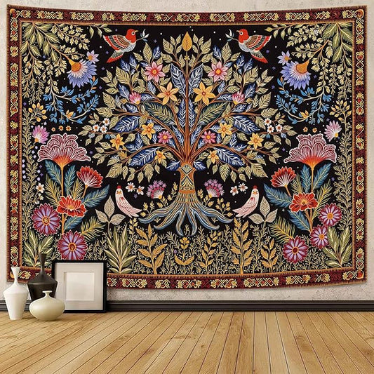 Lunerfex Tree of Life Wall Tapestry - Vibrant Folk Art & Botanical Wall Hanging for Bedroom and Living Room Decor - Boho Nature Tapestries 90"x70"