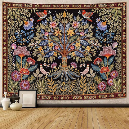 Lunerfex Tree of Life Wall Tapestry - Vibrant Folk Art & Botanical Wall Hanging for Bedroom and Living Room Decor - Boho Nature Tapestries 80"x60"