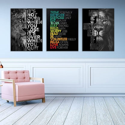 Motivational Canvas Painting Wall Art Execution Grind Hustle Inspirational Wall Art Success Entrepreneur Poster Positive Quotes Wall Poster Framed for Home Office Wall Decor[36''Wx 16''H]
