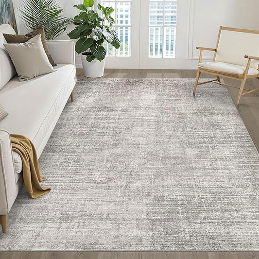 6x8 Area Rugs Living Room: Washable Large Neutral Rug Abstract Soft Modern Stain Resistant Indoor Floor Non-Slip Carpet for Bedroom Nursery Kids Office Playroom Dining Room Under Table- Brown Gray