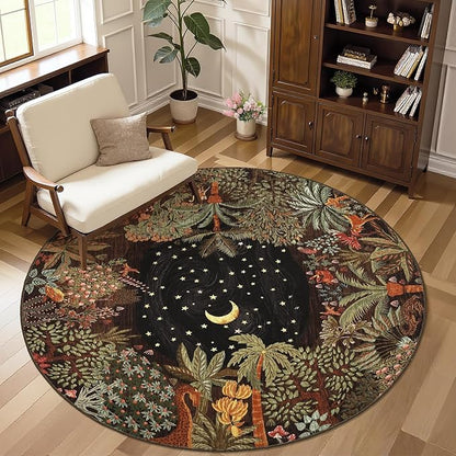GarveeHome Round Area Rugs 6ft for Bedroom, Brown Jungle Washable Circle Rug Soft Non Slip Forest Animal Print Floor Mat Tiger Carpet Indoor Thin Rug for Bedroom Dining Room Playroom Nursery