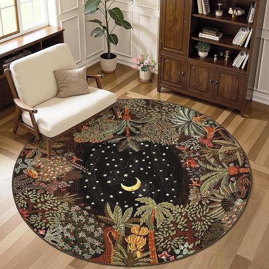 GarveeHome Round Area Rugs 6ft for Bedroom, Brown Jungle Washable Circle Rug Soft Non Slip Forest Animal Print Floor Mat Tiger Carpet Indoor Thin Rug for Bedroom Dining Room Playroom Nursery