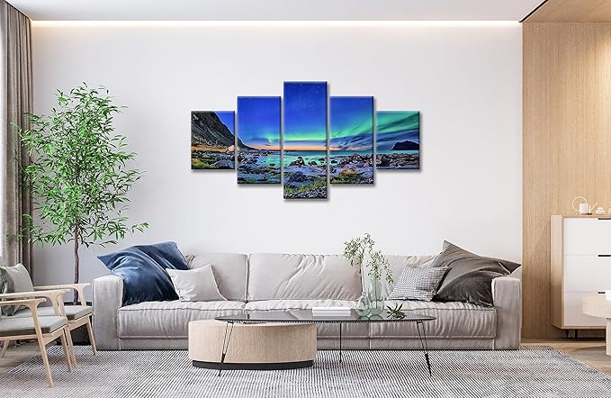 SKASNFAI Northern Lights Wall Art for Living Room Framed Landscape Picture Wall Decor Canvas Aurora Borealis Print Posters Scenery Framed Artwork for Bedroom 50X24