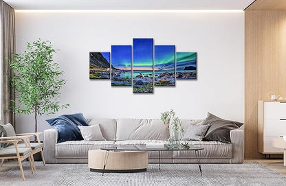 SKASNFAI Northern Lights Wall Art for Living Room Framed Landscape Picture Wall Decor Canvas Aurora Borealis Print Posters Scenery Framed Artwork for Bedroom 50X24