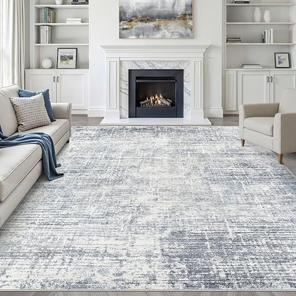 7x9 Area Rug Living Room: Washable Large Neutral Blue Rugs Abstract Soft Modern Stain Resistant Indoor Floor Non-Slip Carpet for Bedroom Nursery Kids Office Playroom Dining Room Under Table Home