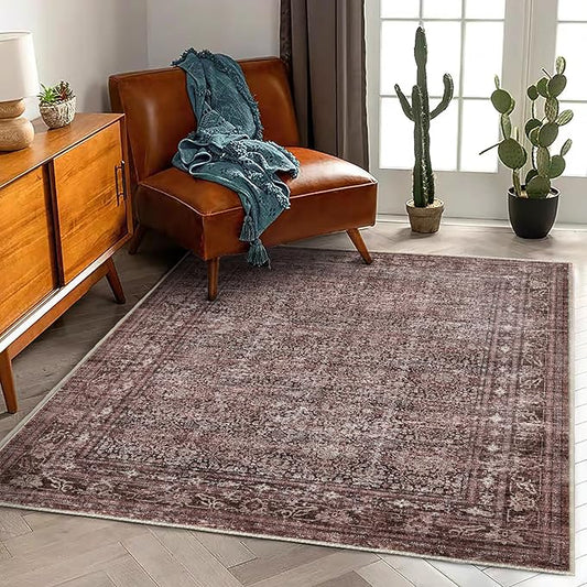 CHAMPLANT Area Rug 5'x7' Washable Rug Traditional Floor Cover Thin Retro Kitchen Indoor Distressed Non Slip Carpet for Living Room Bedroom Dining Room