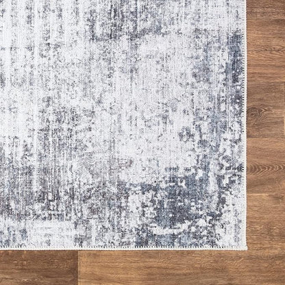 Bloom Rugs Washable Non-Slip 6' x 9' Rug - Gray/Charcoal/Blue Modern Abstract Area Rug for Living Room, Bedroom, Dining Room, and Kitchen - Exact Size: 6' x 9'