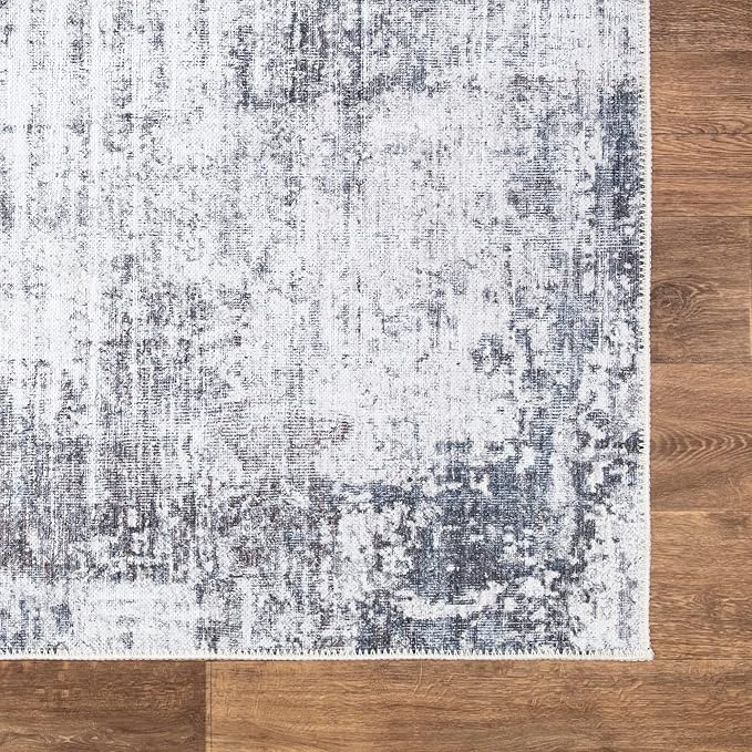 Bloom Rugs Washable Non-Slip 8' x 10' Rug - Gray/Charcoal/Blue Modern Abstract Area Rug for Living Room, Bedroom, Dining Room, and Kitchen - Exact Size: 8' x 10'