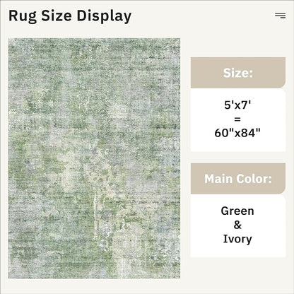 Soalmost Abstract Rug 5x7 Machine Washable Area Indoor Green Low Pile Non-Slip Foldable Thin Accent Rugs for Bedroom Living Room Dining Room