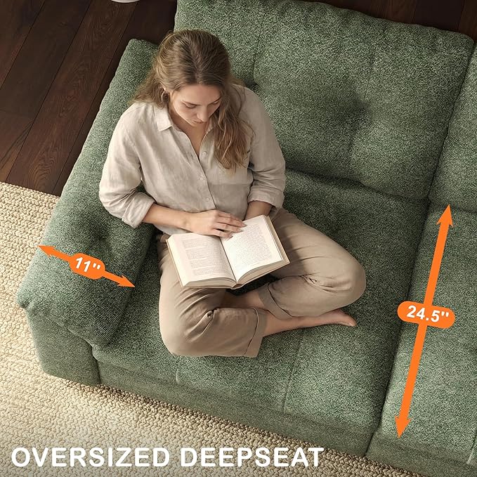 Oversized Modular Sectional Sofa with Storage, Modern Deep Seat Cloud Couch for Living Room, L-Shaped Large Sectional Couch, Only Single Seat, Green