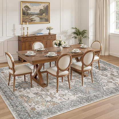10x12 Washable Area Rugs for Living Room: Non Slip Vintage Gray Brown Rug, Large Soft Stain Resistant Indoor Floor Carpets for Bedroom Dining Room Nursery Home Office Kid & Pet Friendly
