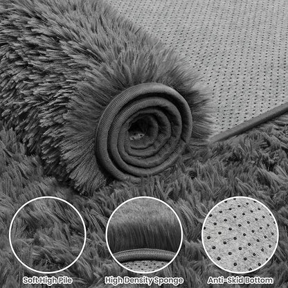 8x10 Area Rugs for Living Room: Ultra Soft Fluffy Shag Grey Rugs for Bedroom, Non-Slip Large Fuzzy Plush Rug Indoor Floor Carpet for Nursery Kids Boys Girls Room, Dorms, Playroom, Modern Home Decor