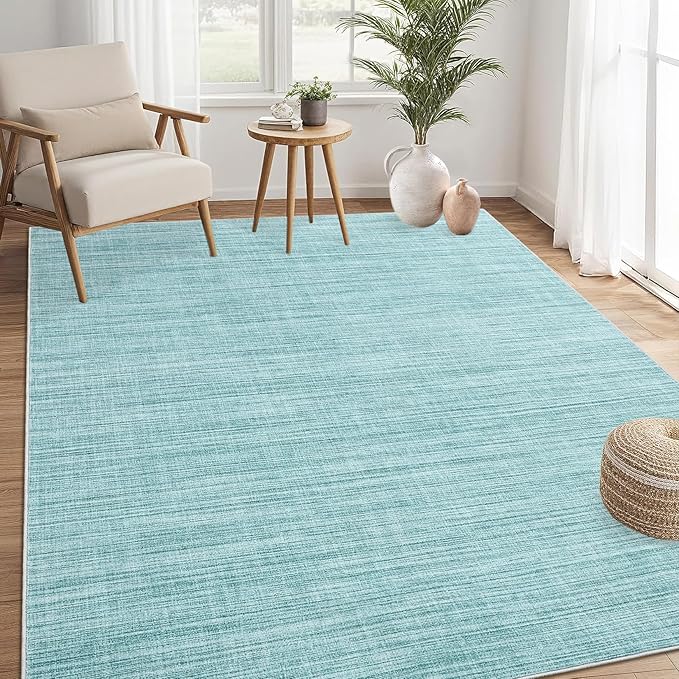 Modern Solid Color Area Rug 10x13 Large Living Room Area Rug Washable Abstract Bedroom Rugs Non Slip Boho Dining Room Throw Carpet Soft Stain Resistant Minimalist Rugs for Nursery Home Office, Blue