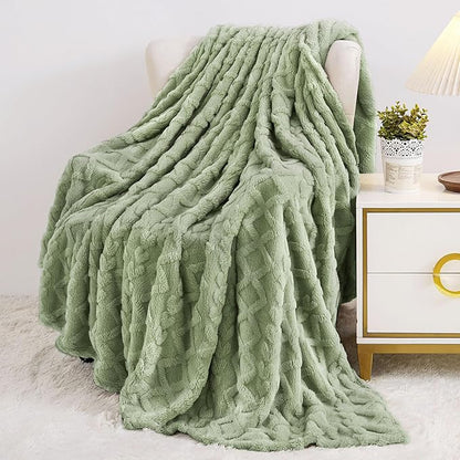 Aganear Twin Blanket - 3D Stylish Design, Lightweight Blanket Super Soft, Warm, Decorative Present for All Seasons, Portable Throw Blankets for Couch, Sofa, Bed, Car(60"×80", Sage Green)